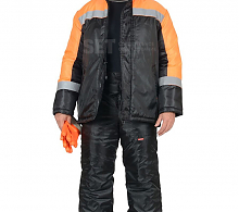 Костюм Спецмонтаж зимний: куртка, брюки чёрный с оранжевым и СОП
